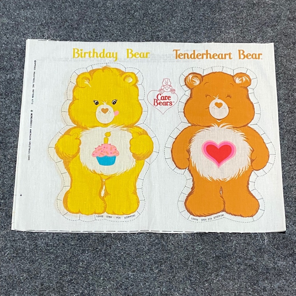 Vintage 1983 Care Bears Fabric Panel Birthday & Tenderheart Bear Pattern 6713